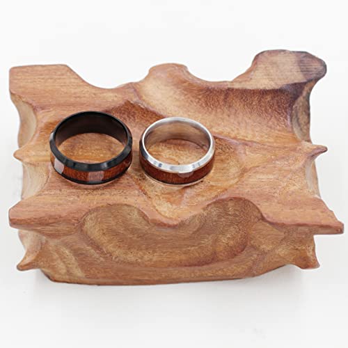 8mm Black Stainless Steel Wedding Band Wooden Inlay Engagement Rings for Men Y1539 (Black, size 10)