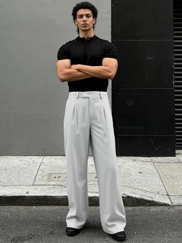 JMIERR Mens Baggy Casual Dress Pants Lightweight Pleated Old Money Wide Leg Pants Loose Relaxed Fit Trousers