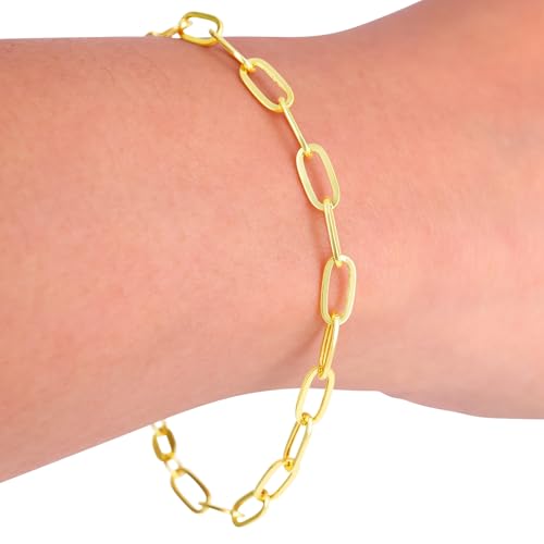 Nuragold 14k Real Yellow Gold 4mm Paperclip Chain Cable Link Bracelet - 7"