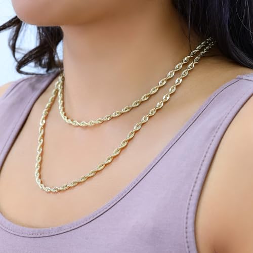 Nuragold 10k Real Yellow Gold 4mm Rope Chain Lightweight Necklace (16"-30") - 22"