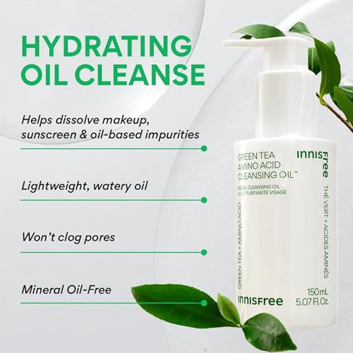 innisfree Green Tea Double Cleanse + Hydrate Trio | Korean Skincare Set with Hydrating Cleansing Oil, Face Wash, and Moisturizer | Gentle Lather | Sulfate-Free | Available in Gift Sets