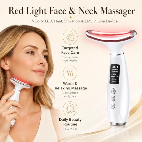 GIHWRRI Red Light Therapy for Face and Neck, 7-Color LED Face Massager