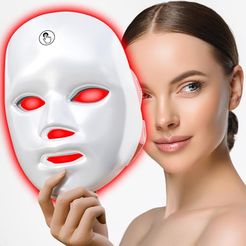 gelpal 7-1 Colors Red Light Therapy For Face，LED Facial Skin Care Mask,Red Light Mask for Face, LED Facial Mask Light,Salon or Home,White.