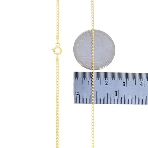 Nuragold 14K Real Yellow Gold Cuban Curb Solid Italian Link Chain Necklace - 16",1.5mm