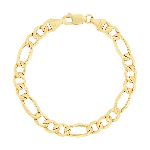Nuragold 14k Real Yellow Gold Figaro Link 7.5mm Chain Bracelet (7"-9") - 8.5"