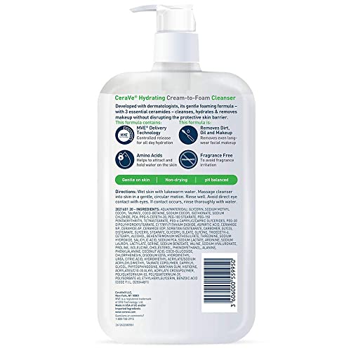 CeraVe Hydrating Cream To Foam Cleanser, Face Wash for Dry Skin, 19oz