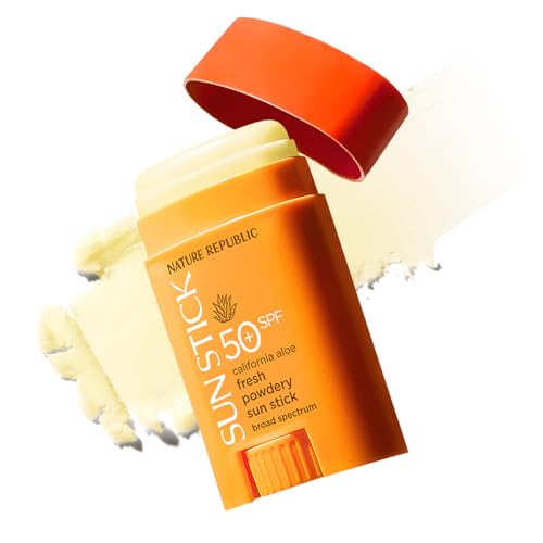 Nature Republic California Aloe Fresh Powdery Sun Stick Broad Spectrum SPF50+ | Korean Sunscreen, Travel Size Sunblock Stick, No White Cast, Non-Sticky, Water-Resistant, 0.71 oz / 21 g