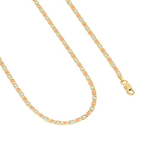 Nuragold 14k Solid Tri Color Gold Valentino 2.6mm Chain Bracelet or Anklet - 7"