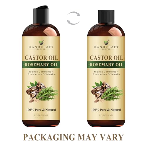 Handcraft Blends Castor Oil with Rosemary Oil 8 Fl Oz | 100% Pure and Natural | Premium Grade Carrier Oil | Hair, Eyelashes and Eyebrows | Hair and Body