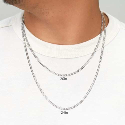Nuragold 10k Real White Gold Cuban Curb Solid Link Chain Necklace - 3mm - 20"
