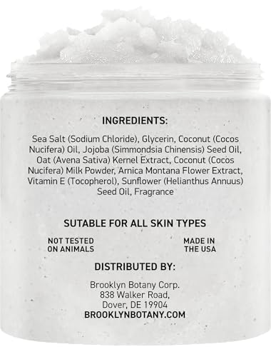 Brooklyn Botany Coconut Milk Body Scrub - Moisturizing and Exfoliating Body, Face, Hand, Foot Scrub - Fights Stretch Marks, Fine Lines, Wrinkles - Great Gifts for Women & Men - 10 oz
