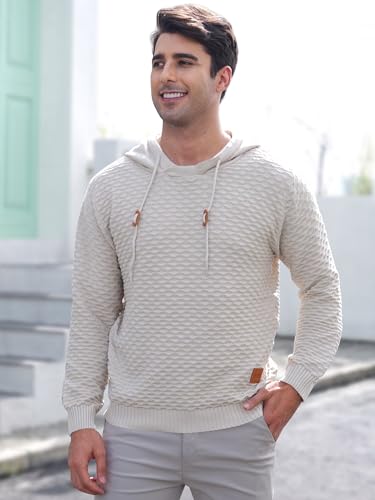 KKXILI Mens Hooded Sweatshirt Casual Long Sleeve Drawstring Solid Knitted Hoodie Pullover Sweater