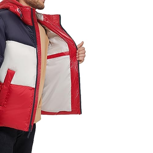 Tommy Hilfiger Men's Relaxed Quilted Puffer Jacket, Midnight/Ice/Red, X-Large