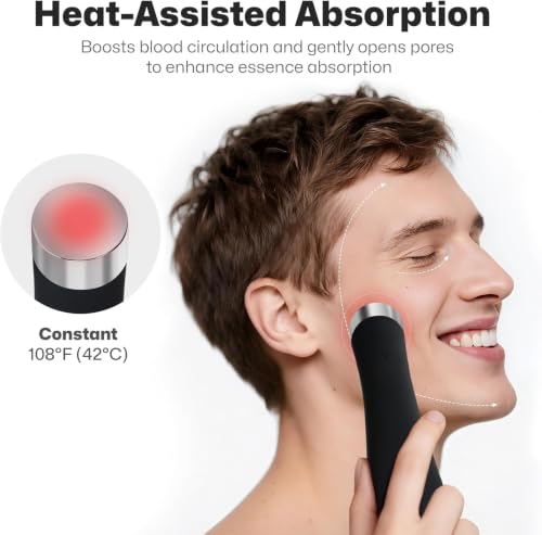 PRITECH Facial Cleansing Brush, Rechargeable Silicone Face Scrubber with Heat Massage End, Vibrating Exfoliator Scrubber for Deep Cleaning, Waterproof Face Brush for Women and Men (Black)