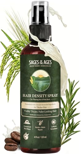 Fermented Rice Water Hair Growth Spray with Rosemary, Keratin, Biotin – Helps Thicken & Strengthen, Hydrating Leave-In Mist for Thinning Strands, Lightweight Daily Spray for Women & Men – 4oz