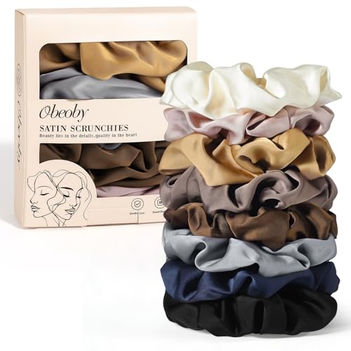 Satin Hair Scrunchies for Women, 8 Pack Satin Hair Ties for Thin Hair