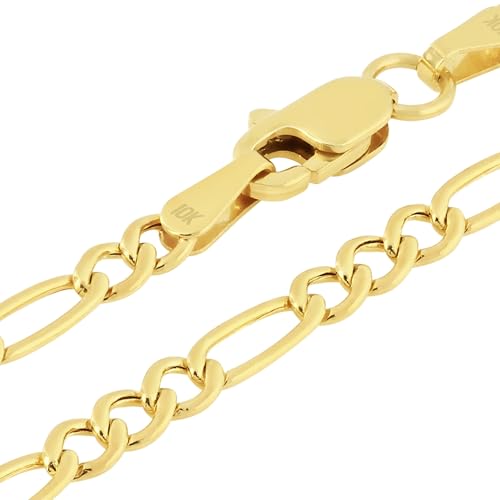 Nuragold 10k Real Yellow Gold Figaro Link 2.5mm Chain Necklace (16"-26") - 16"