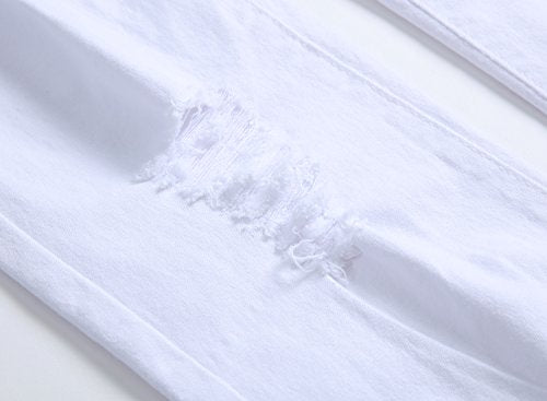 FREDD MARSHALL Men's White Skinny Slim Fit Ripped Distressed Destroyed Stretch Jeans Pants,White,38W