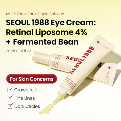 K-SECRET SEOUL 1988 Retinal Eye Cream | Retinal Liposome 4% for Dark Circles & Crow's Feet Care | Niacinamide, Bakuchiol, and Fermented Bean | Korean Skincare, 30ml / 1.01 fl oz