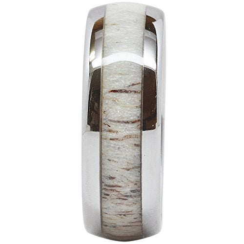 100S JEWELRY Tungsten Ring For Men Women Wedding Band Deer Antler Inlaid Dome Shape Size 6-16 (12)