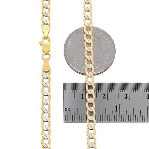 Nuragold 14k Real Yellow Gold Cuban Curb 4.5mm Pave Dia-Cut Chain Bracelet - 7"