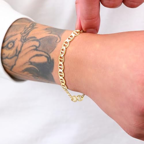 Nuragold 14K Real Yellow Gold Mariner Chain Solid Link Anchor Bracelet - 6mm,8.5"