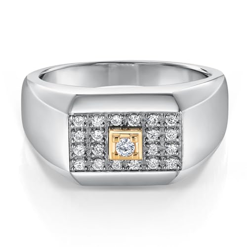 Gem Stone King Men's 925 Sterling Silver and 10K Yellow Gold White Lab Grown Diamond Ring for Men | 0.25 Cttw (Size 9)
