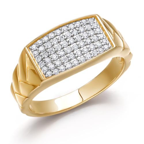 Gem Stone King 10K Gold Lab Grown Diamond Pave Ring for Men (Size 7)