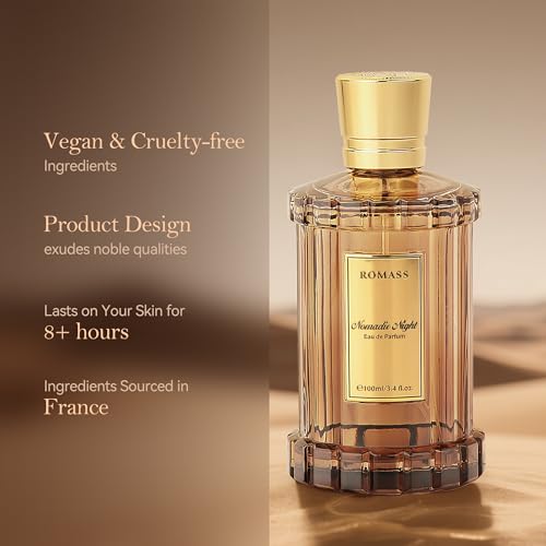 ROMASS Nomadic Night Long Lasting Unisex Oud Perfume - 3.4oz/100ml Eau de Parfum, Warm Woody Scent with Smoked Oud, Desert Sage, Rose & Raspberry, Gift for Men Women