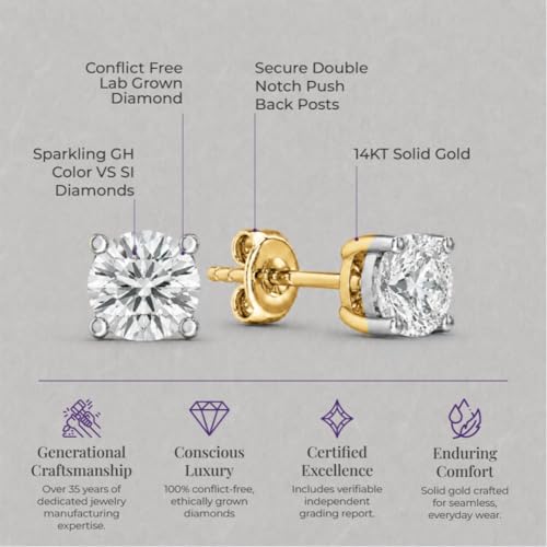 Diamond Earrings for Women | 1/6 CTTW Lab Created Small Diamond Studs
