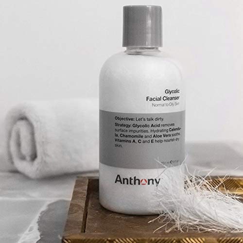 Anthony Glycolic Facial Cleanser for Men, Daily Exfoliating & Hydrating Face Wash, Shave Prep, Non-Foaming, Deep Cleansing, Gentle on Sensitive Skin, Removes Dirt & Oil, Smooths Texture, 16 Fl Oz