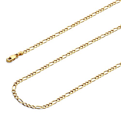 14k REAL Yellow Gold Solid Men's 6mm Figaro 3+1 Concave Chain Bracelet with Lobster Claw Clasp - 8"
