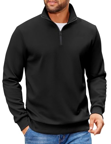 COOFANDY Mens Sweatshirt Casual Long Sleeve Outdoor Stand Collar Pullover Sweater with Zipper Black