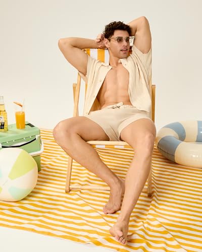 maamgic Mens 100% Linen Shorts Casual Drawstring Elastic Waist, Breathable Summer Shorts for Men Beach Vacation with Pockets Light Khaki