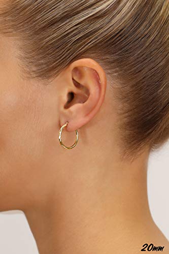 10K Yellow Gold Hand Engraved Full Diamond-cut Round Hoop Earrings 20mm