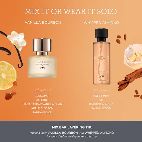 MIX:BAR Vanilla Bourbon Perfume for Women - Woody, Vanilla Bean, Amber Scent - Eau de Parfum Spray - Hair Mist Perfume - Long‑Lasting Fragrance,1.7oz