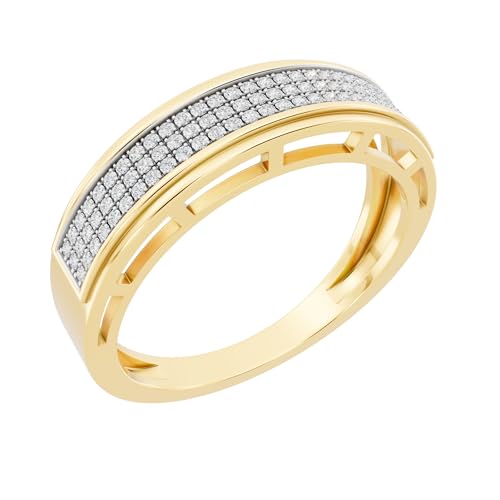 Dazzlingrock Collection 0.25 Ctw Natural Round White Diamond Three Row Micro Pave Wedding Band for Men in 10K Solid Yellow Gold, Size 10