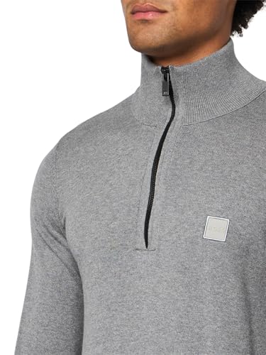 BOSS, Square Logo Cotton Blend Quarter Zip Sweater, Snowflake Grey, L