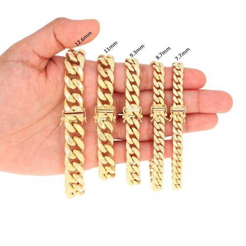 Nuragold 14K Real Yellow Gold Miami Cuban Lightweight Link Chain Bracelet 7"-9" (3mm-12.6mm) Italian Jewelry for Men & Women - 7.7mm,8"