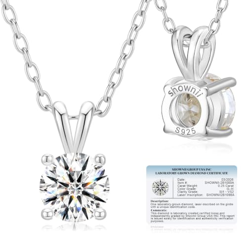 shownii 0.25CT LAB GROWN Diamond Solitaire Pendant Necklace for Women