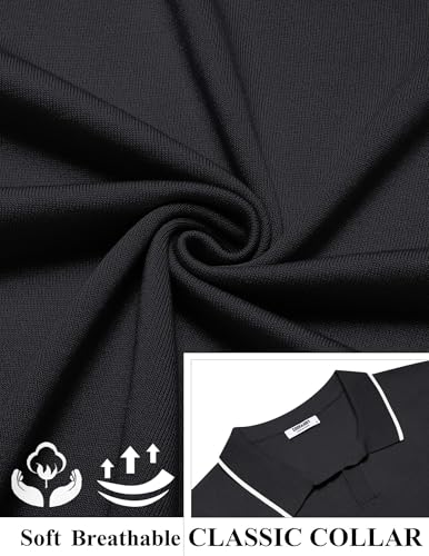COOFANDY Mens Polo Shirts Short Sleeve Casual Knit Polo Shirt Vintage Golf T Shirts Old Money Tops Black