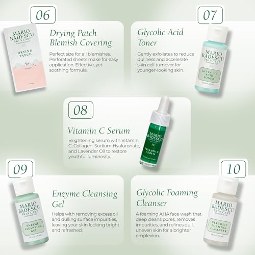 A Little Bit of Mario 10-Piece Skincare Kit – Vitamin C Serum, Glycolic Acid Toner, Hyaluronic Dew Cream, Collagen Mask, HOCI Spray & Cleanser – Brightening, Anti-Aging & Hydration – Travel & Gift Set
