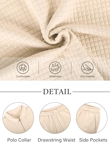 JEMLDL Men's Short Sets 2 Piece Polo Shirt Summer Outfits Casual Fashion Jogging Track Suits Short Sleeve Travel Sweatsuit Light Khaki Large