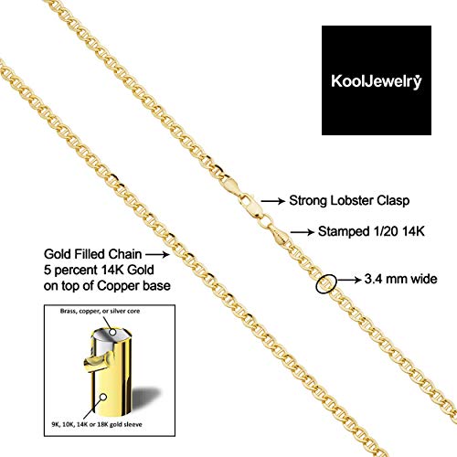 KoolJewelry Solid 14k Yellow Gold Mariner Link Bracelet (8.5 inch)