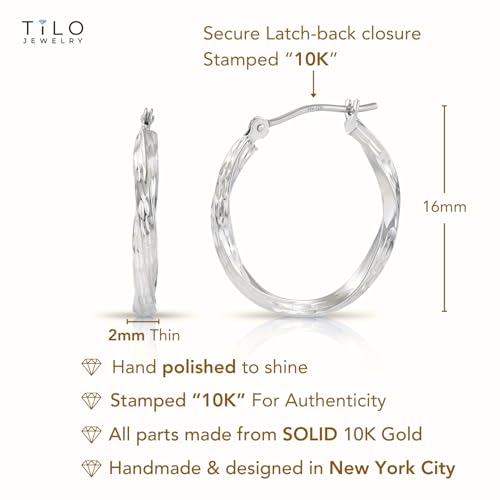 10K White Gold Diamond-Cut Twisted Round Hoop Earrings (16MM (0.65 INCH))