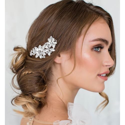 4 Pcs Rhinestone Hair Clips for Women Hair Barrettes Silver Bridal hair accessories for Wedding Party Everyday