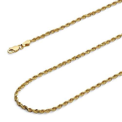 14k REAL Yellow Gold SOLID 3mm Rope Diamond Cut Chain Bracelet with Lobster Claw Clasp - 7.5"