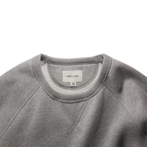 Lanky Llama (NEW) Atlas Crew Neck Sweatshirt | Raglan Sleeve | For Tall Slim Men | Stone Grey Heather, Medium Tall