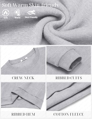 COOFANDY Men's Cotton Fleece Crewneck Sweatshirt Thick Loose fit Basic Pullover Sweat Shirt for Business Dressy Winter Light Grey