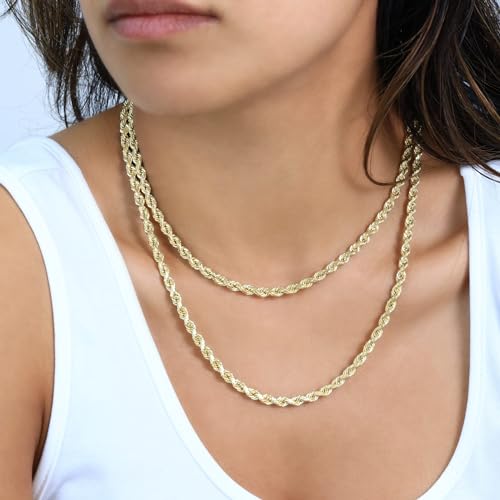 Nuragold 10k Real Yellow Gold Rope Chain Diamond Cut Italian Necklace - 5mm - 20"